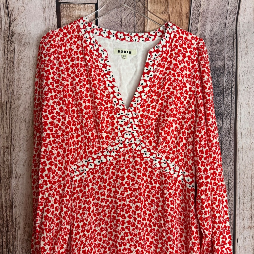 Boden Imelda Border Print Floral V-Neck Midi Dress Romantic Viscose Size US 14R - Picture 3 of 9
